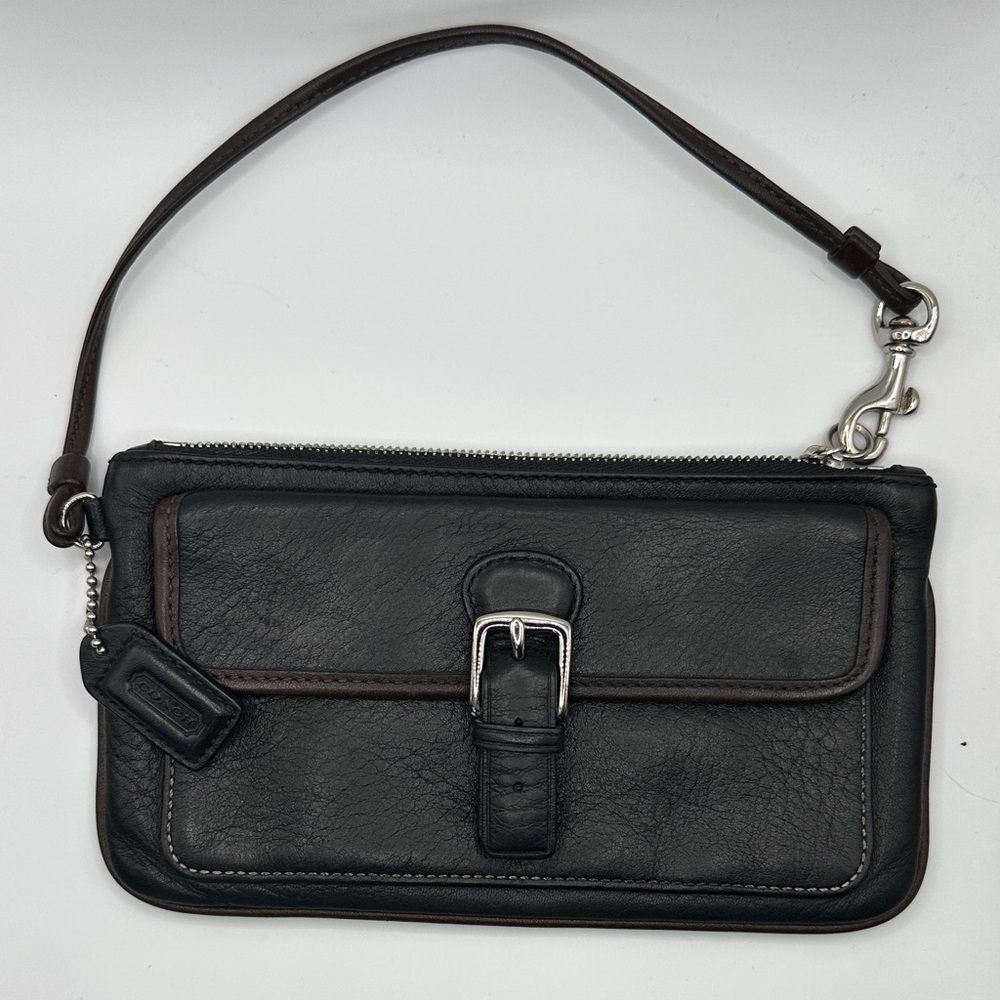 Coach Black Leather Wristlet with Buckle Accent